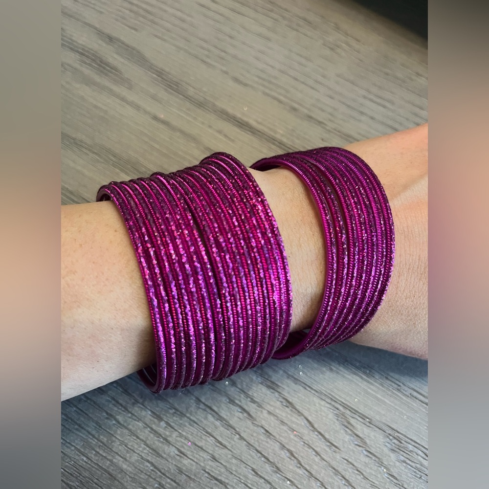 Set of Thin Fuschia Pink Glitter Bangles